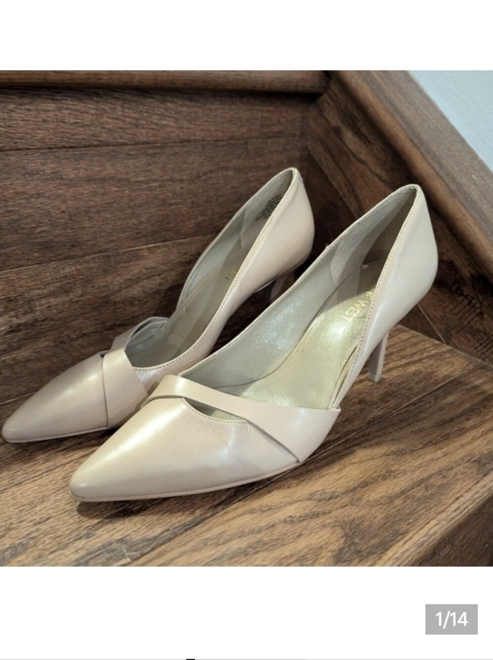 Nine West Nude leather pumps, Minimalist Elegant Ivory Mismatched sz R 6 L 6.5